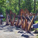 Six Harp students playing outdoor