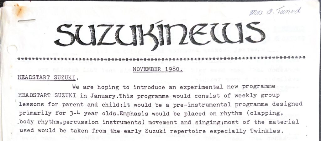 Suszki Parent Committee Newsletter called SuzukiNews Nov, 1980 edition